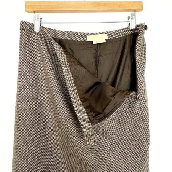 Michael Kors Womens Wool Blend Pencil Skirt Brown Hem Size 12 - Picture 10 of 13